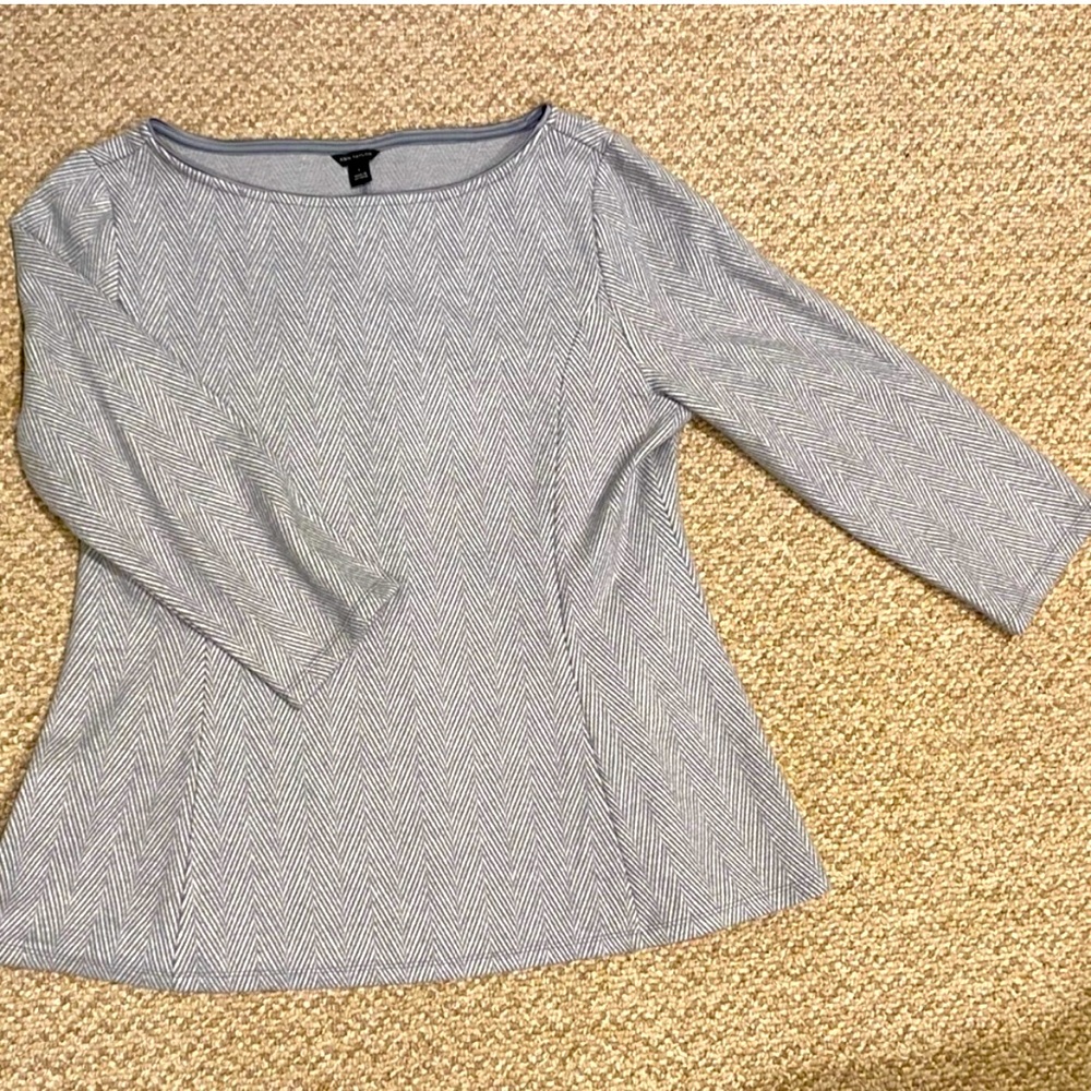 Ann Taylor Herringbone Peplum Top, Grey, size Large